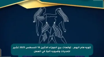 تنويه هام اليوم.. توقعات برج الجوزاء الاثنين 18 أغسطس 2025 تشير لتحديات وضرورة الجدّ في العمل